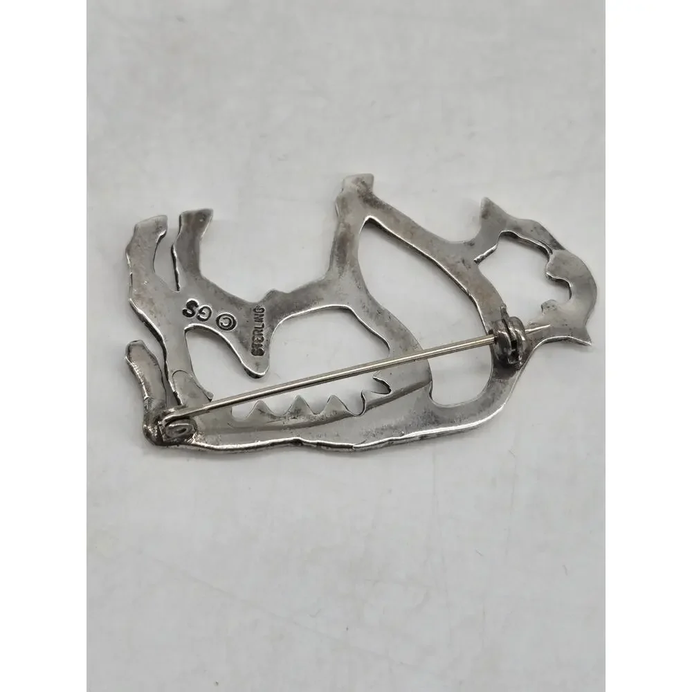 Vtg 70s Sterling Navajo GS Glen Irene Sandoval Buffalo Bison Outline Brooch Pin